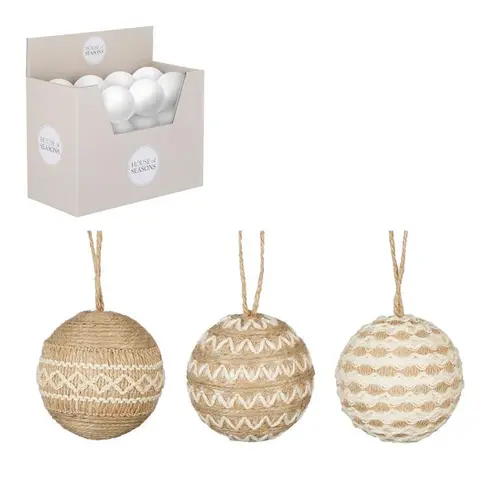 Boule décorative beige à motif blanc - Ø 8 cm