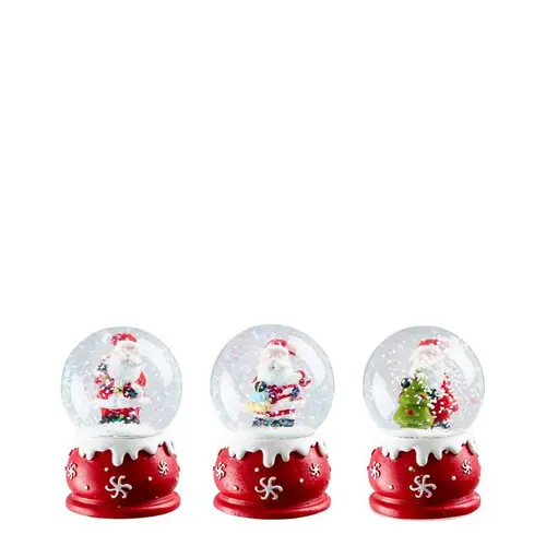 Boule à neige en résine rouge avec Père Noël - Ø 4,5 x H 6,5 cm