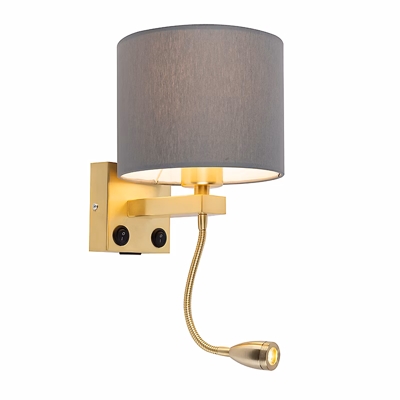 Applique murale Art déco dorée avec USB et abat-jour gris – Brescia