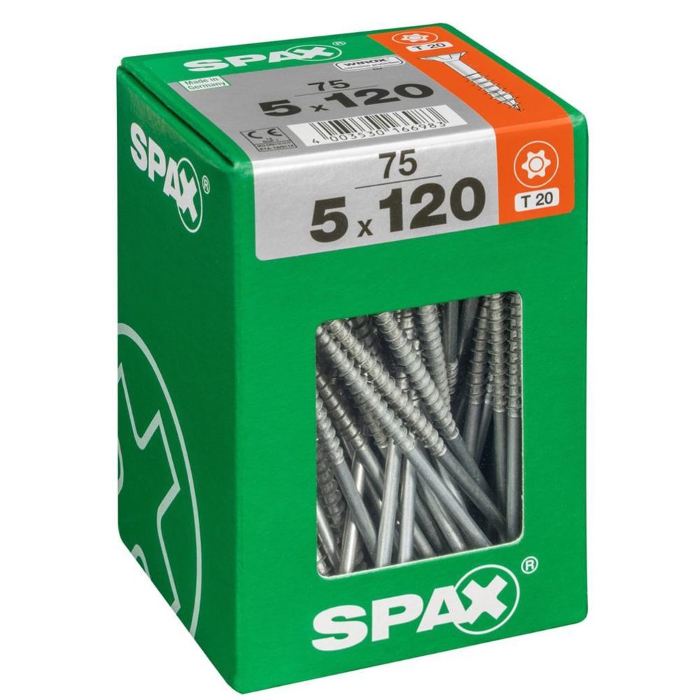 CENTRALE BRICO Lot de 75 vis acier tête plate SPAX, Diam.5 mm x L.120 mm – 5 mm 120 mm