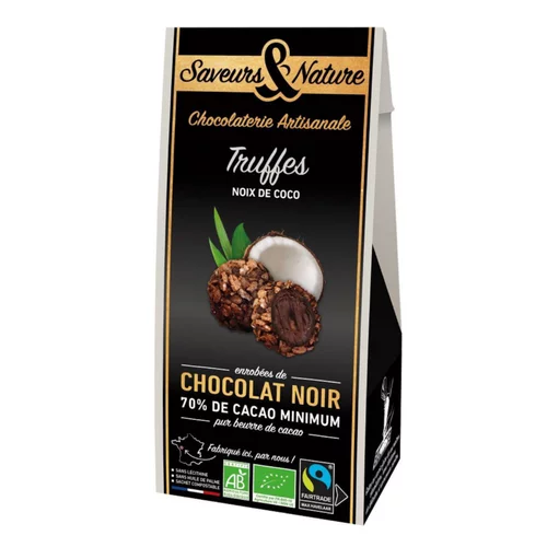 Truffes à la noix de coco enrobées de chocolat noir bio Saveur et nature - 100 g