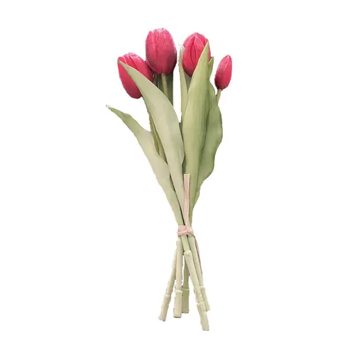 Bouquet de 5 tulipes rouges en silicone Naturalys - 30 cm