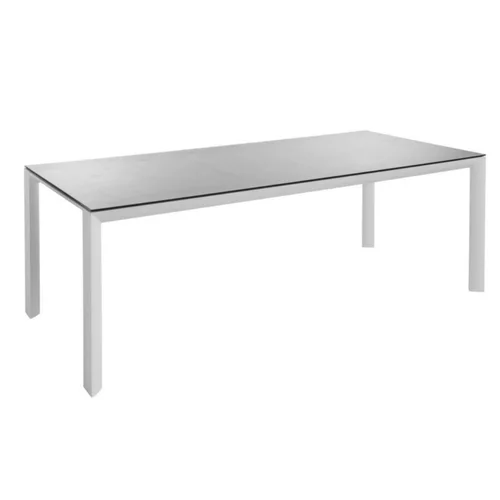 Table en aluminium blanc mat et verre céramique gris clair Adenium - 220 x 100 x 76 cm
