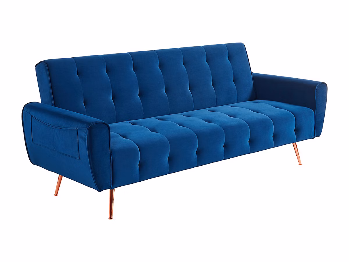 Canapé 3 places convertible clic-clac en velours POLANI – Bleu roi