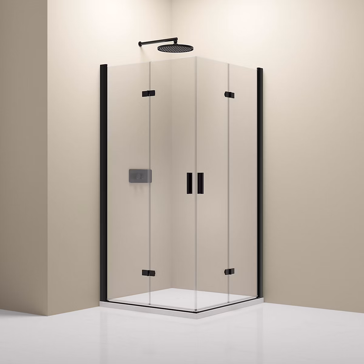 Cabine de douche d'angle 80 × 90 × 190cm (LxPxH) verre 8mm – 2 portes pliantes, Profilé noir mat, NT213