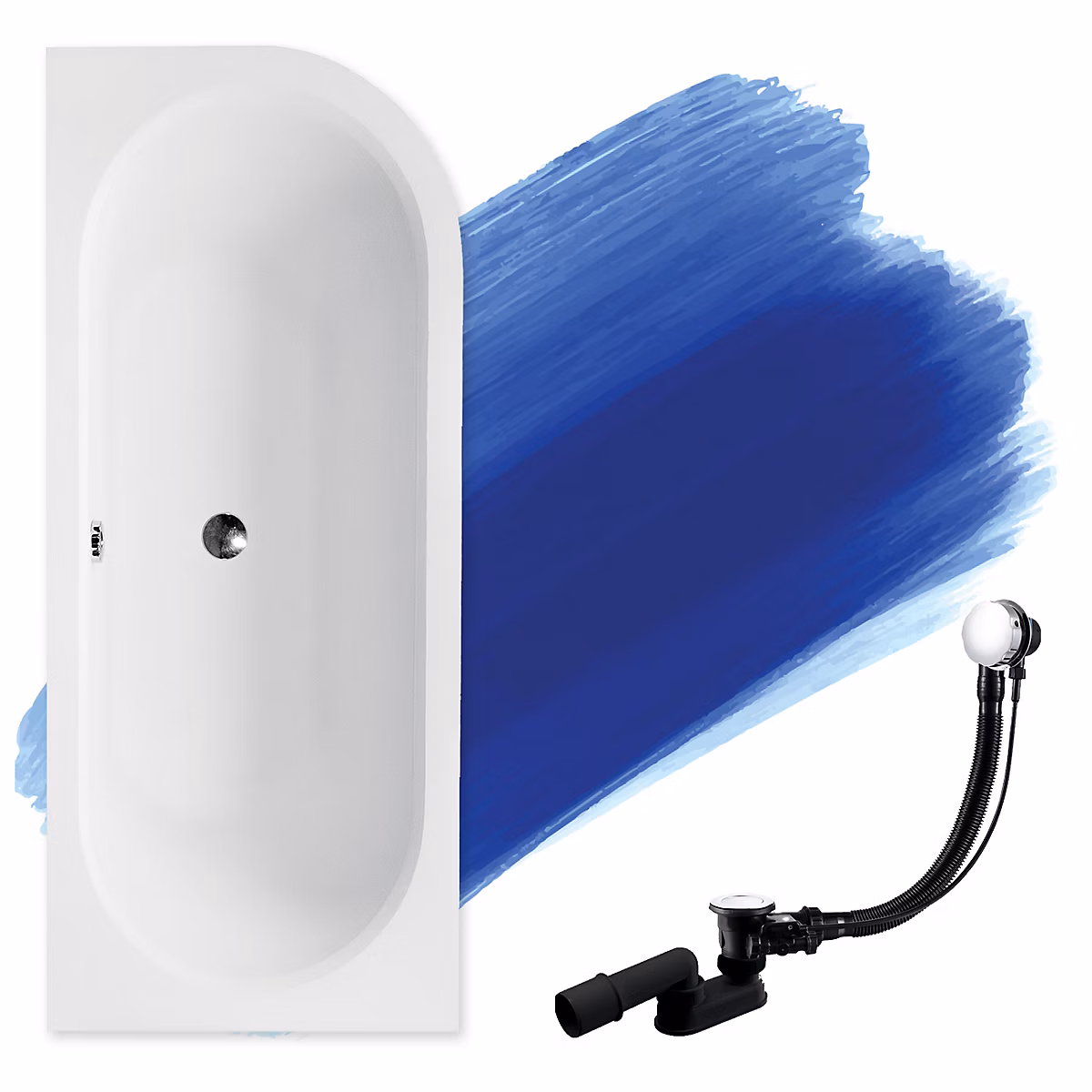 Baignoire asymétrique 150 × 75 Gauche AVITA SLIM acrylique blanc – sans Habillage + Pieds + Vidage à chromé