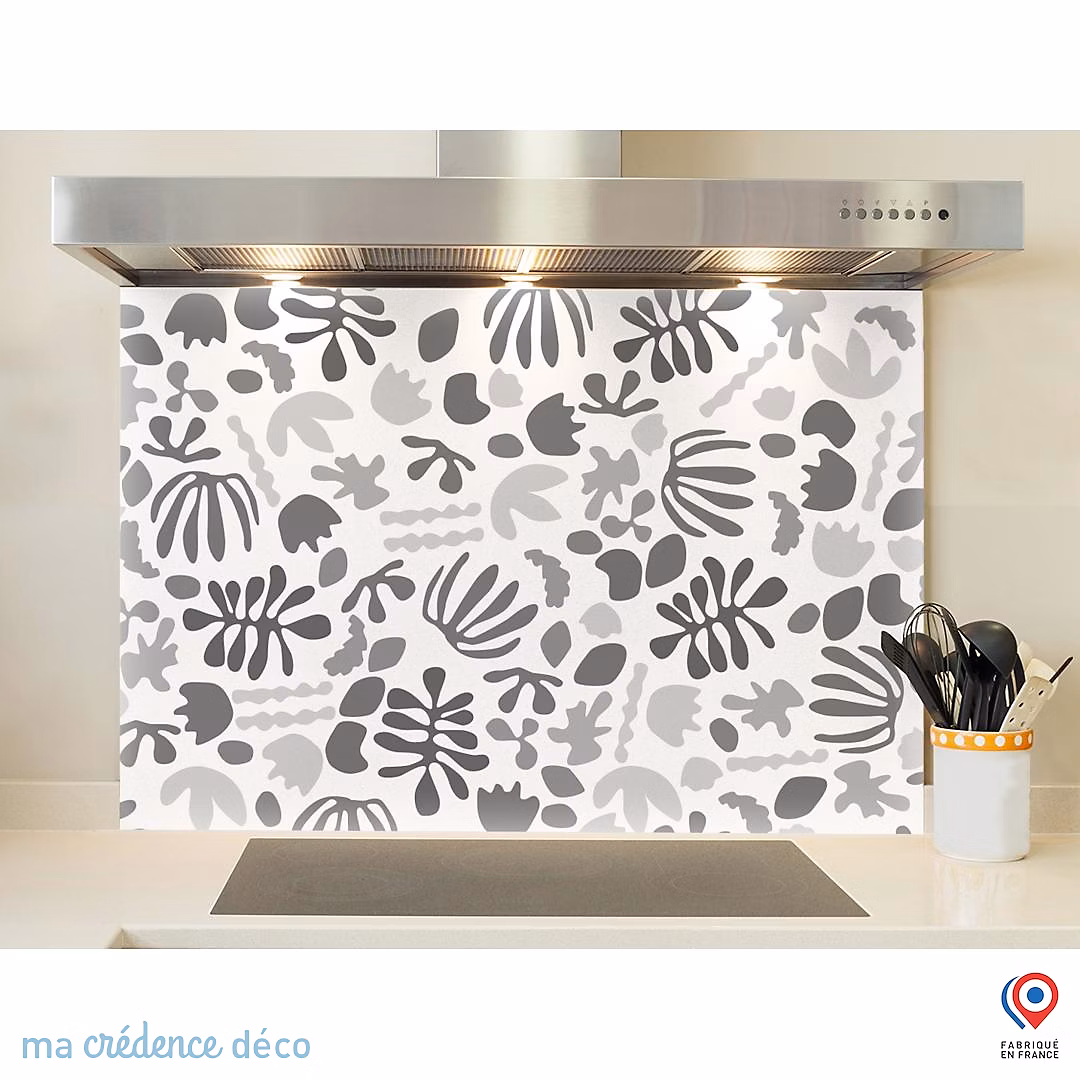 Crédence cuisine fond de hotte inspiration Matisse Noir et blanc – Alu composite, L 90 cm x H 50 cm, MaCrédenceDéco