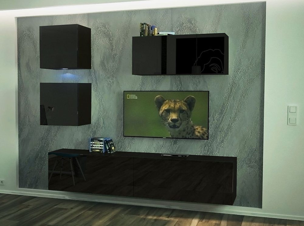 Ensemble meuble TV NEXT 269 AN269-17B-HG20-1B noir brillant 207 cm – Réf. LUQNXWOPS0607674731