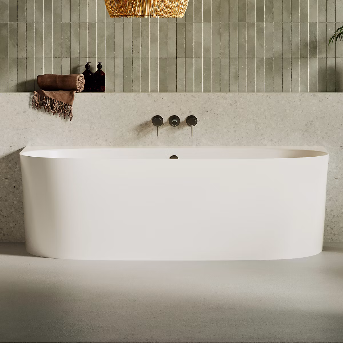 Baignoire asymétrique 180 × 86 × 80 cm Blanc Brillant en minéral composite – Mod. FROSK avec Trop Plein
