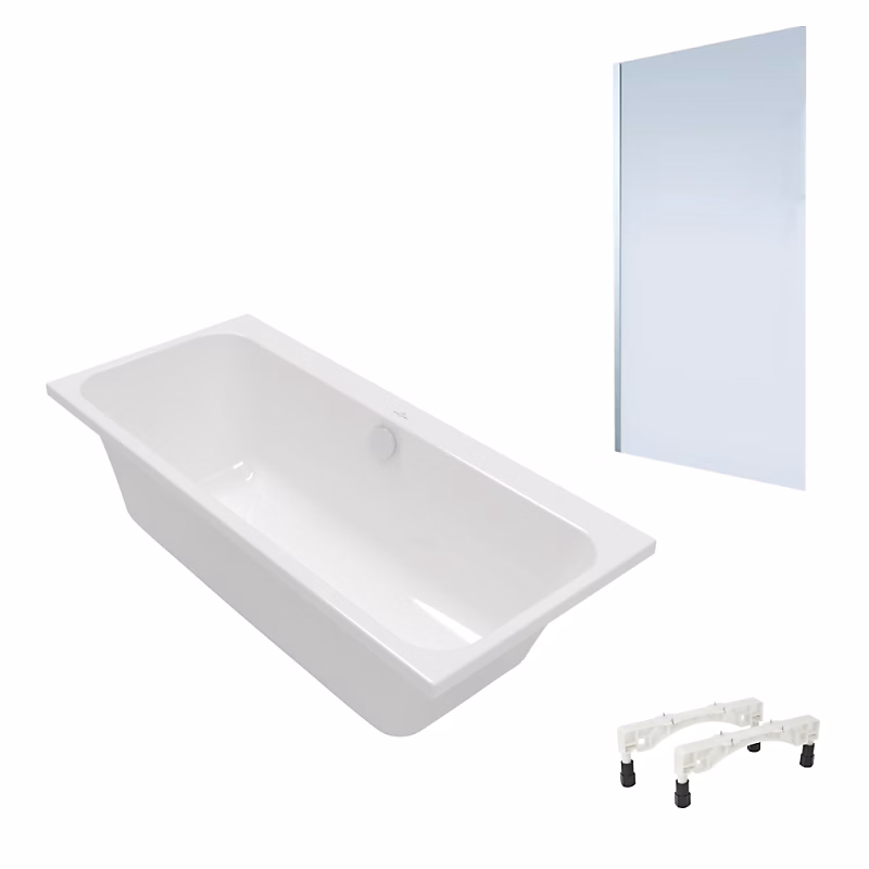 Baignoire droite VILLEROY & BOCH Architectura avec pieds 150 × 70 cm Blanc + Pare Bain gauche AURYS Mist 1 chromé