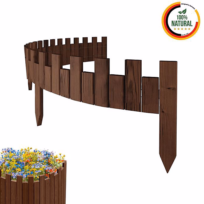 Bordure de jardin – Floranica, Bois de pin, 200 cm x 10 cm, Marron, Clôture extérieure