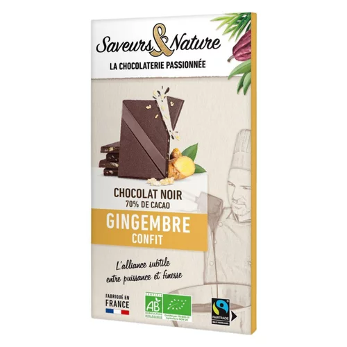 Chocolat noir 70% gingembre bio Saveurs et Nature - 80 g