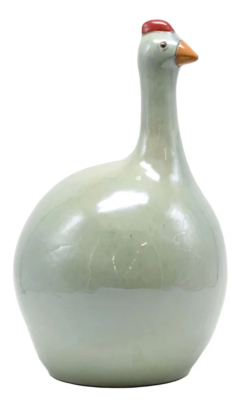 Figurine poule coloris vert en céramique - 15,5 x 15,5 x 26 cm