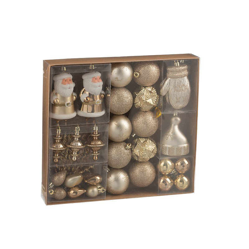 Boite de 45 décorations de Noël en plastique beige 30 × 6 × 30 cm