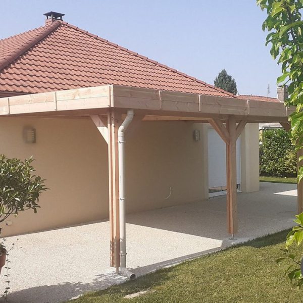 Carport adossé toit plat 350cmx500cm | bois DOUGLAS Français (Charpente en bois – auvent – abri voiture) 18 m². Garantie 10 ans