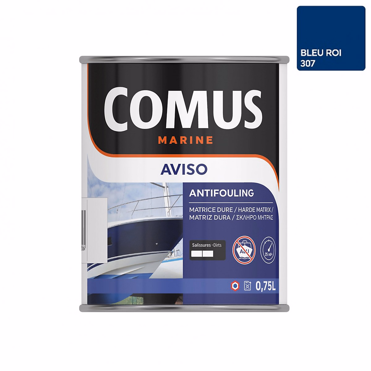 AVISO NB BLEU ROI 0 | 75 L – Peinture antifouling à matrice dure pour bateaux rapides – COMUS MARINE