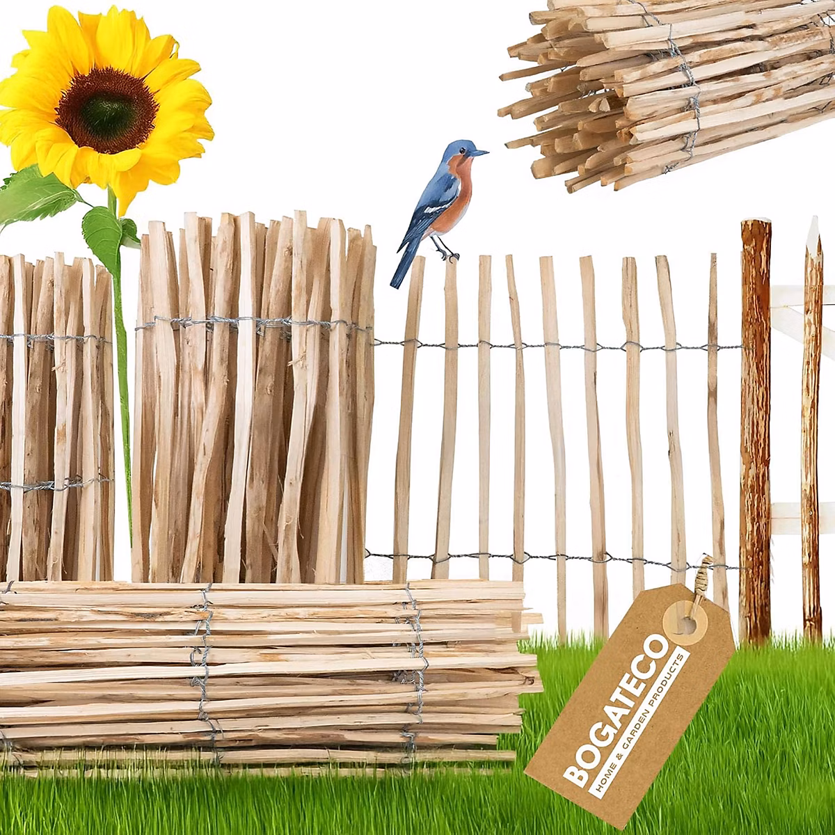 Bordure de jardin – Cloture Lattis Bois Noisetier 5m Hauteur 70cm Support Plantes neuve