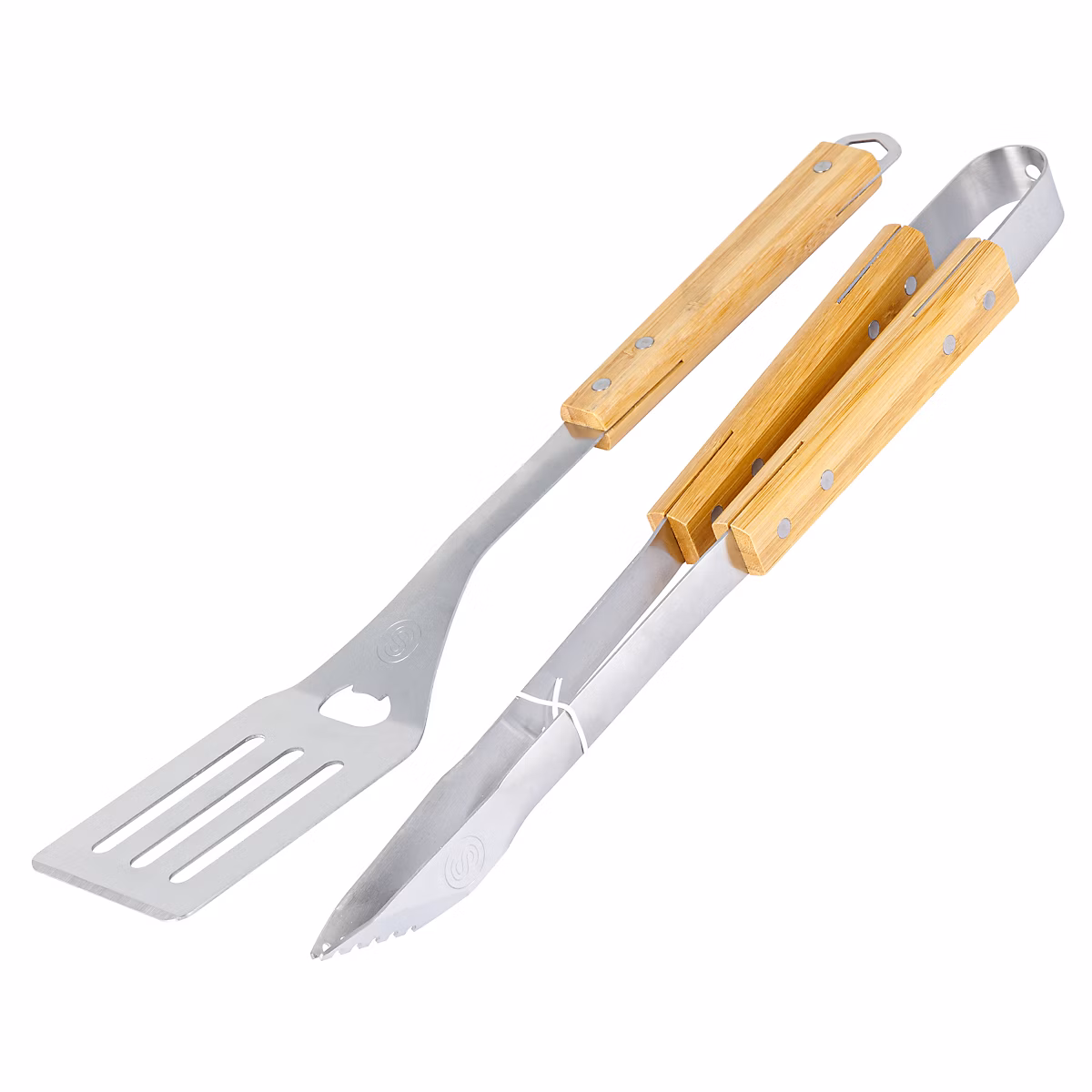 Kit de 2 accessoires pour barbecue (pince 42cm – spatule 44cm) acier inoxydable avec manche bambou Somagic