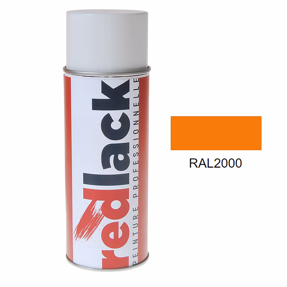 Bombe de peinture Aérosol – spray, 400ml, RAL 2000 Orangé jaune, Satiné, multisupport, Redlack, RAL2000