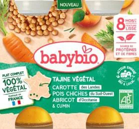 Tajine végétal carotte pois chiche et abricots d'Occitanie Baby bio - 2 x 200 g