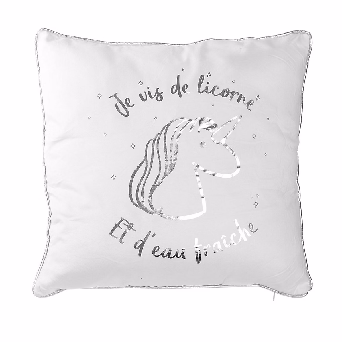 Coussin enfant imprimé licorne Argent – L. 40 x l. 40 x H. 5 cm