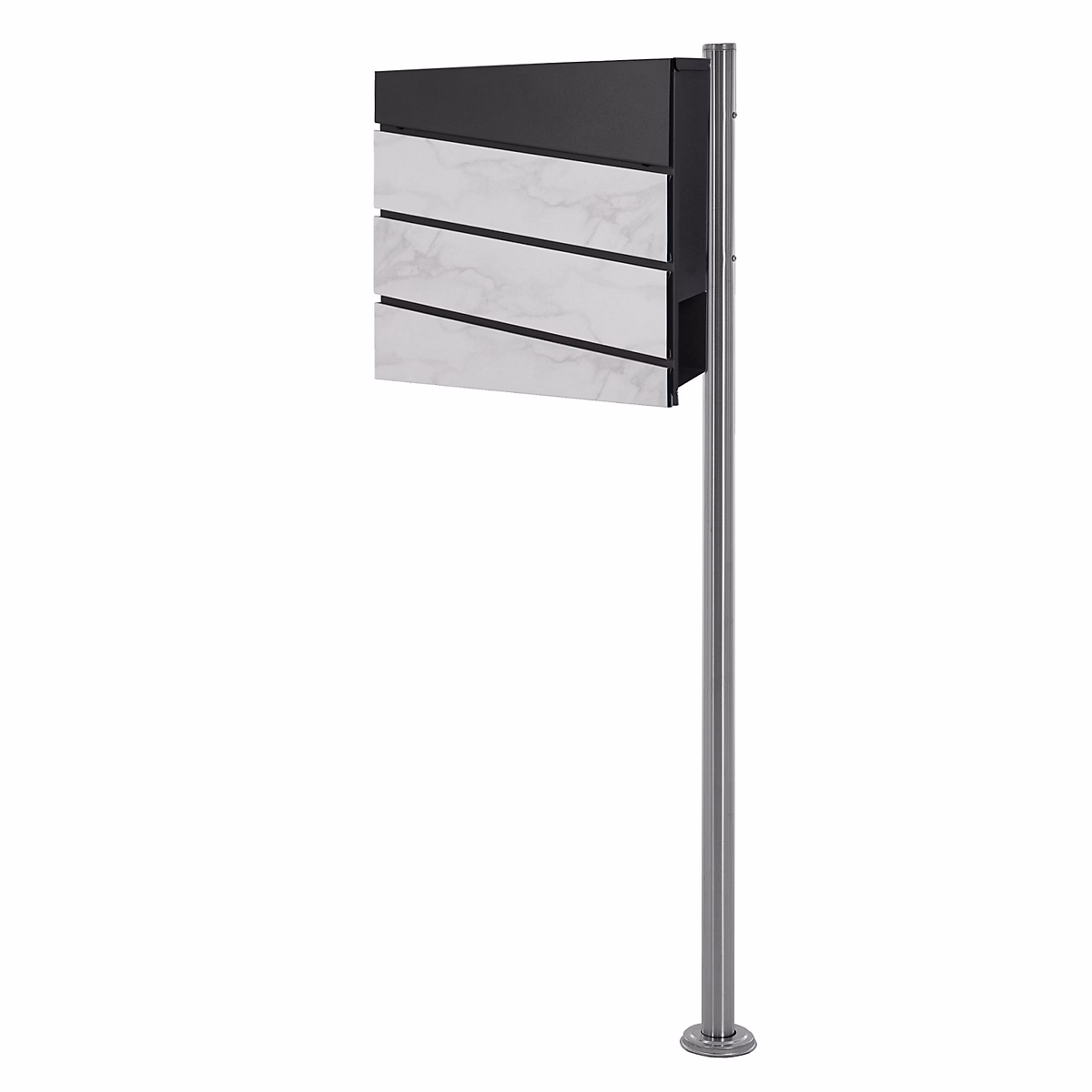 Boîte aux lettres anthracite/aspect marbre sur pied argenté en acier + clés – Réf. VTTPTCFEZ9953286964