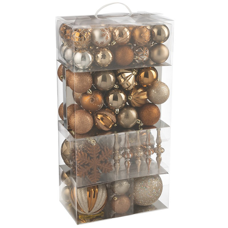 Boite de 80 décorations de Noël en plastique marron 30 × 18 × 58 cm