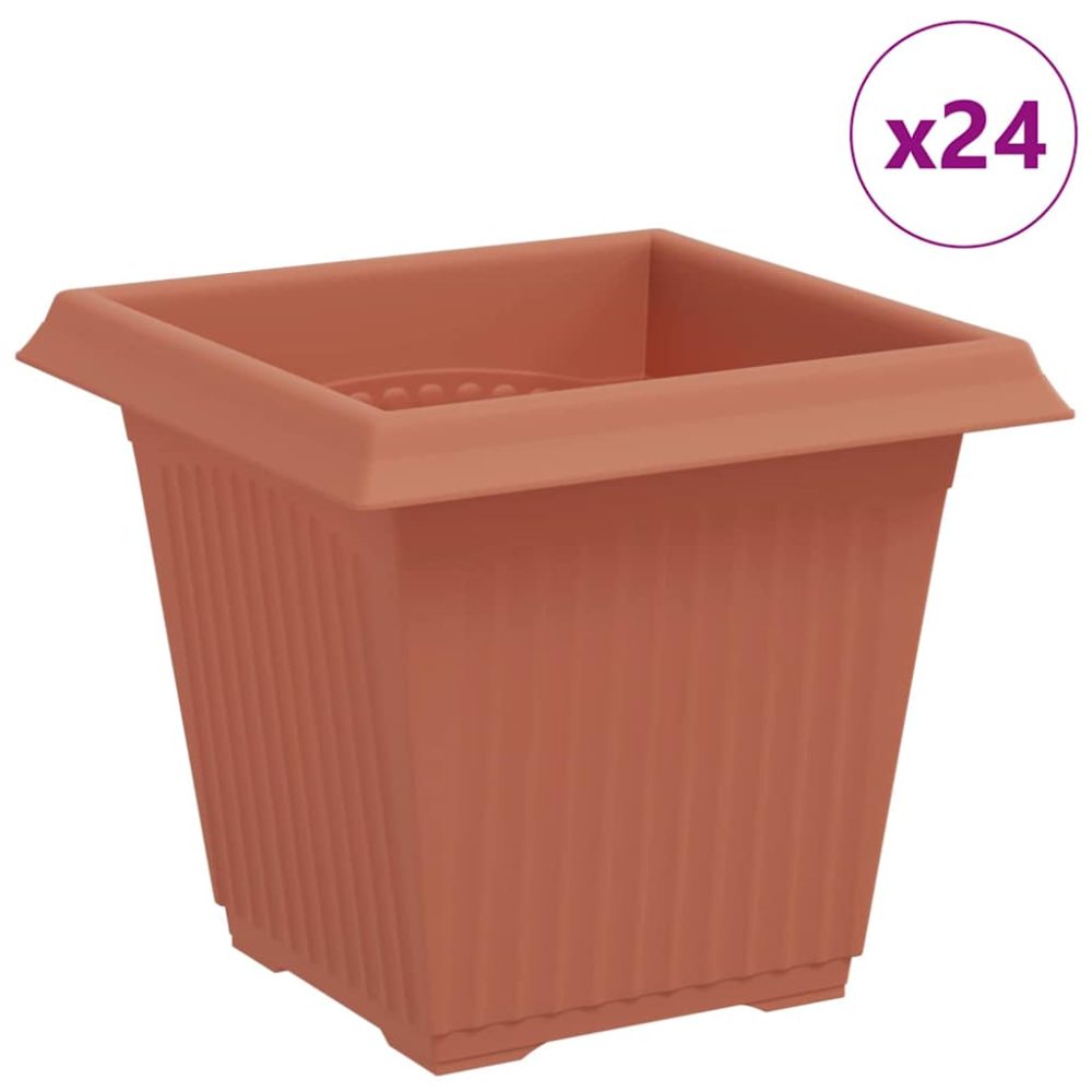 vidaXL Pot de Fleurs Carré 24 pc Rouge brique 16 x 16 x 14 cm – 24 pc 14 cm