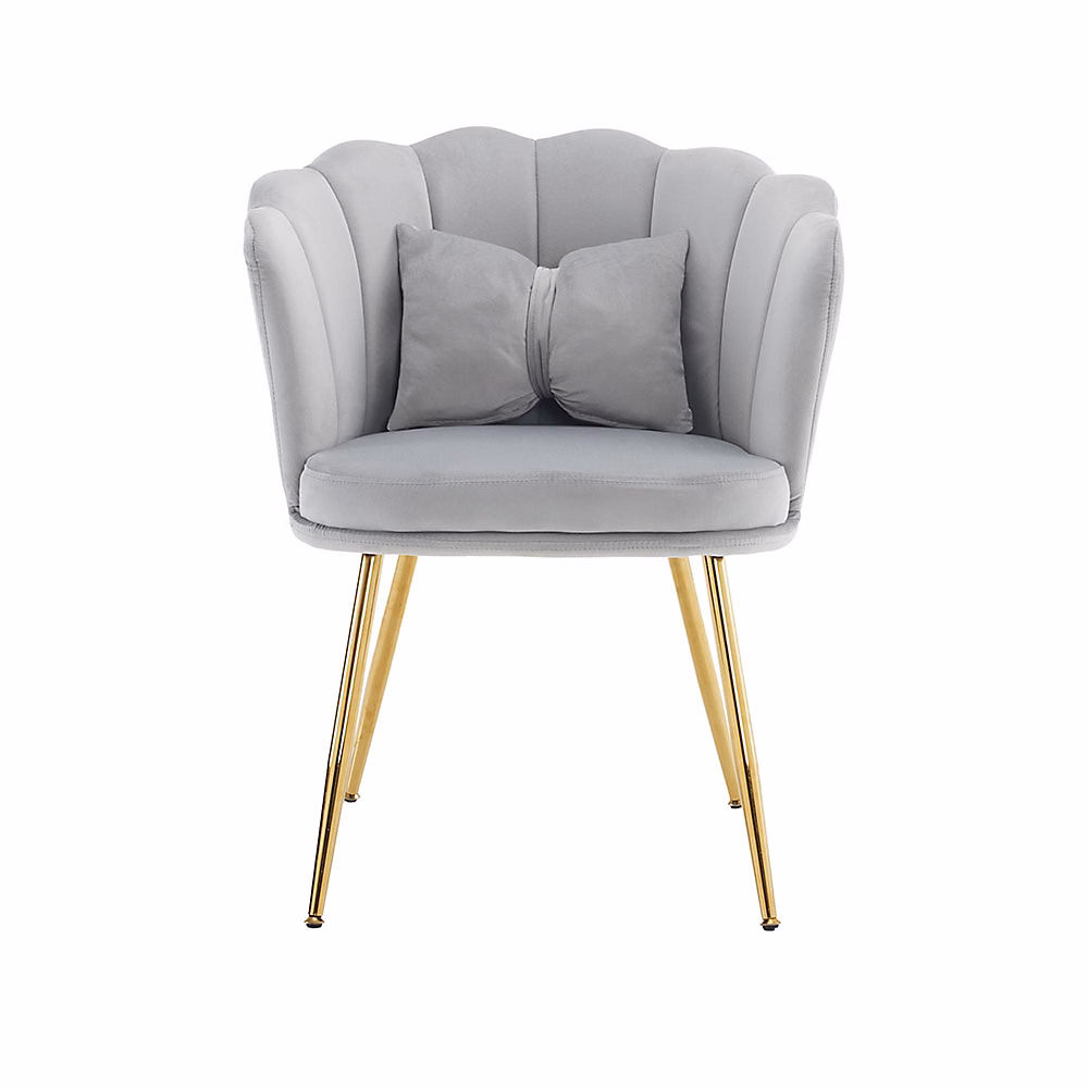 Chaise Velours 1 Pièce Dossier Pétale Pieds Dorés Coussins Gris Blackcolors – Réf. ZHVLZBECE8135418793