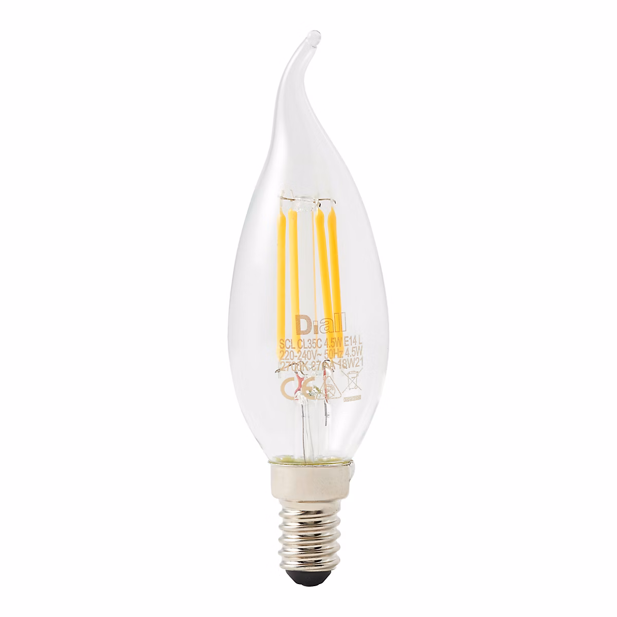 Ampoule LED à filament flamme transparent E14 470lm 3.4W = 40W Ø3.5cm Diall blanc chaud | Ampoule