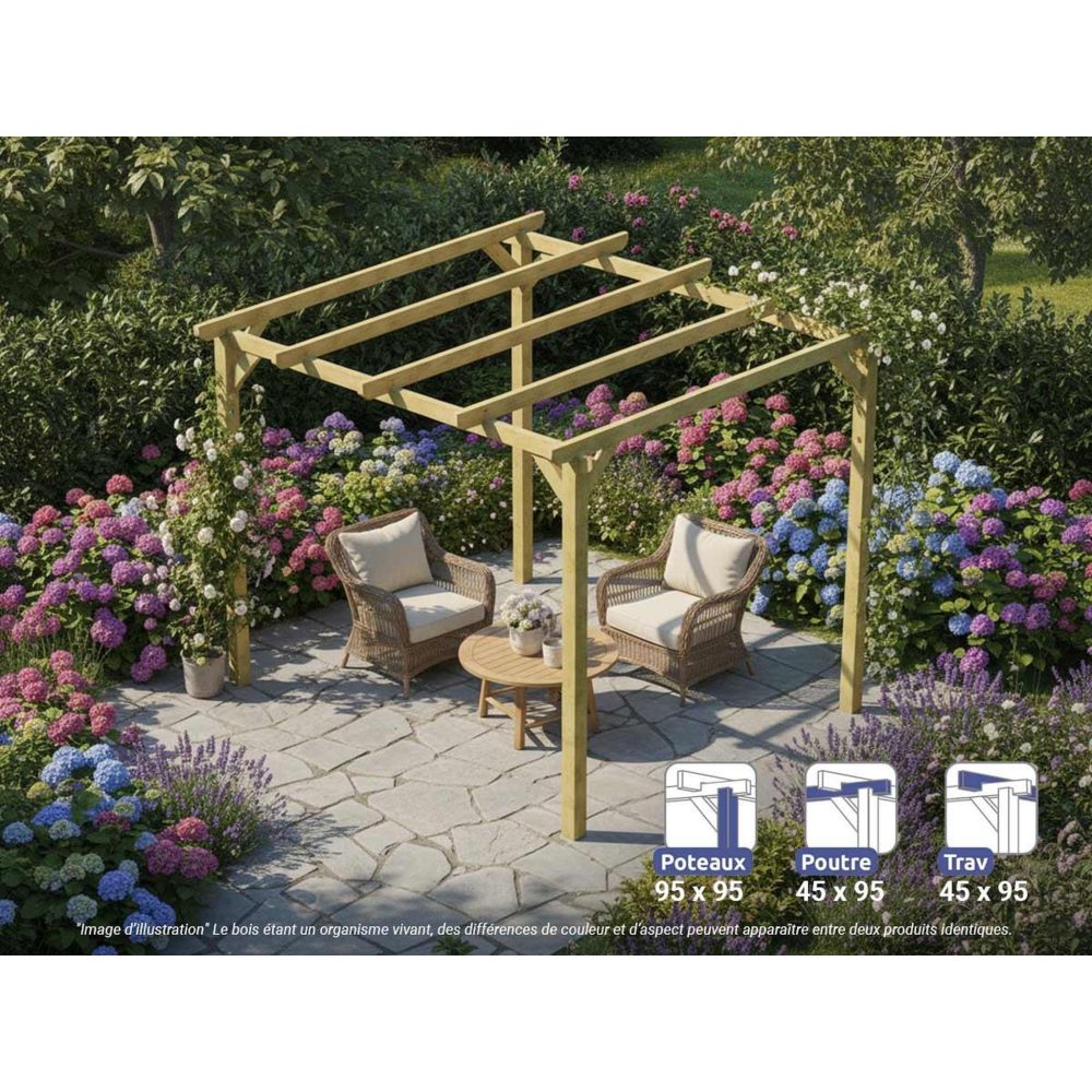 JARDIDECO Pergola massive en bois tours 300 x 300 cm – Aménagement du jardin