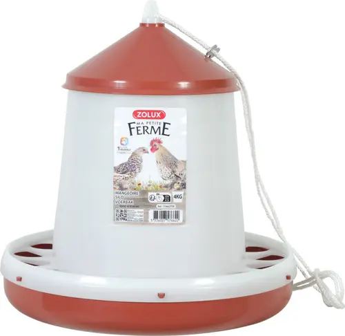 Mangeoire silo pour basse-cour en plastique coloris rouge Zolux Ma petite ferme - 4 kg