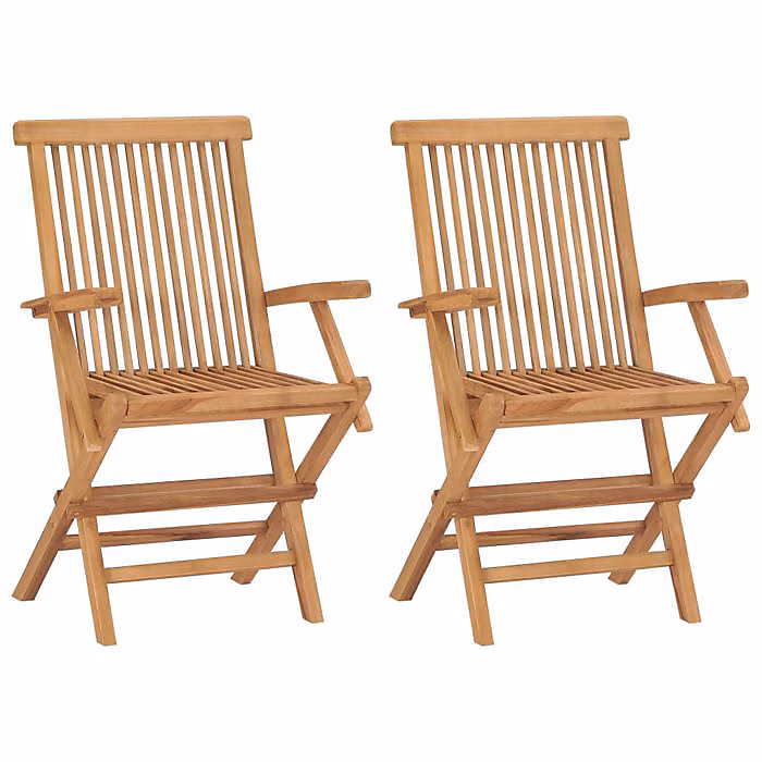 Chaises de jardin pliables – vidaXL, Bois de teck massif, Marron, Naturel, 2 personnes