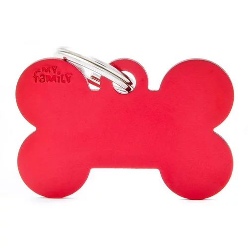 Médaille basic grand os pour chien en aluminium rouge