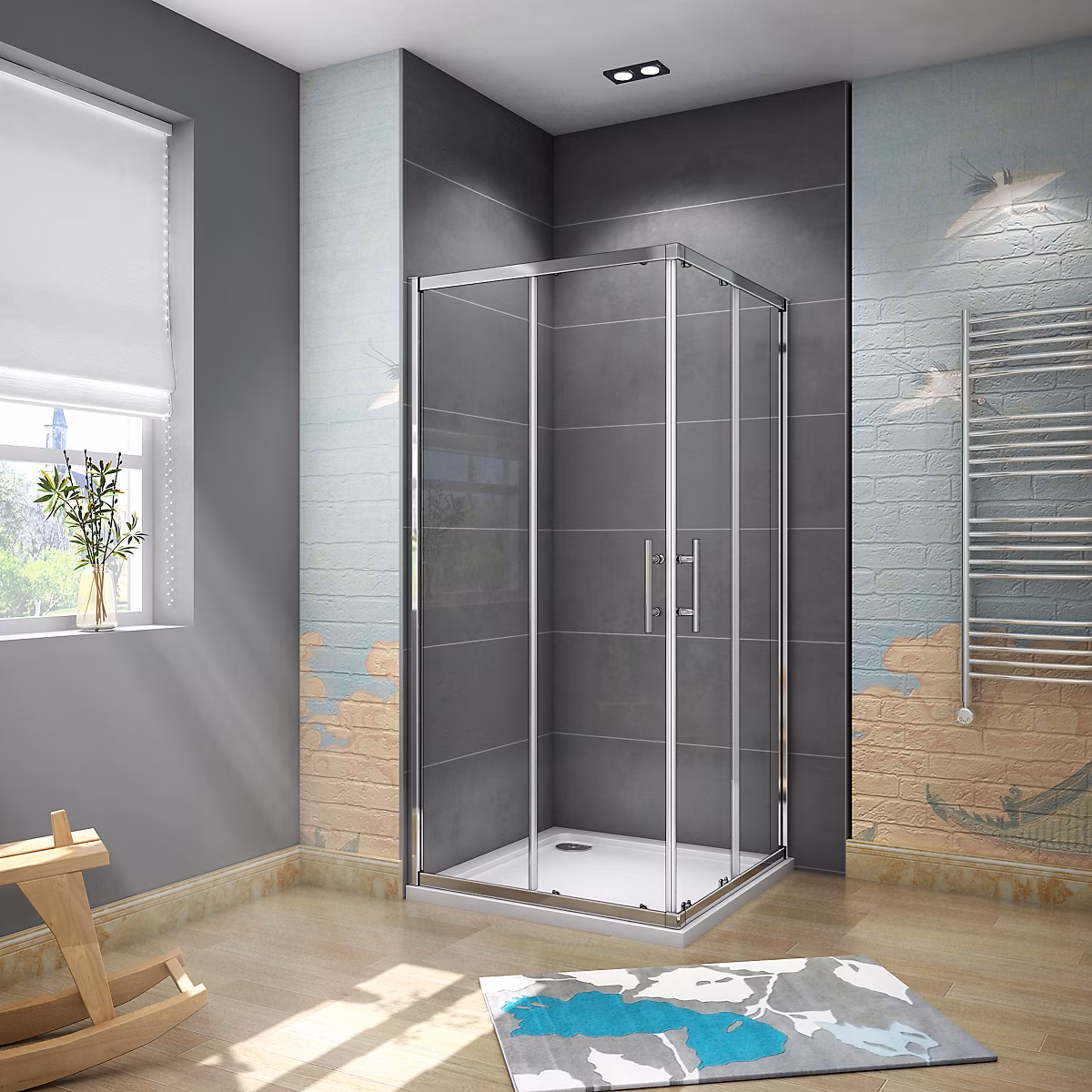 Cabine de douche 90 × 90 × 185cm accès d'angle – Chromée | porte de douche coulissante | en 6mm verre anticalcaire