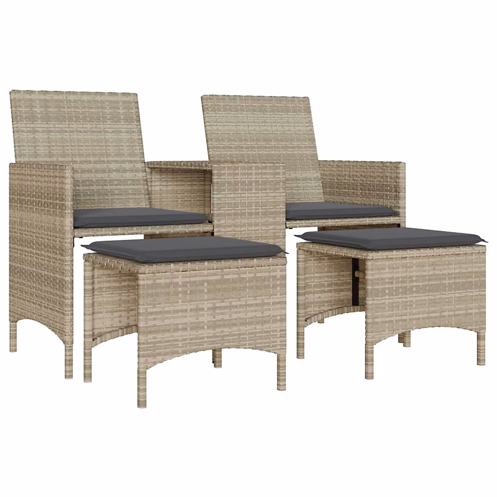 Canapé de jardin 2 places avec table tabourets gris clair rotin vidaXL – Réf. QUJPXOAUS3402279327