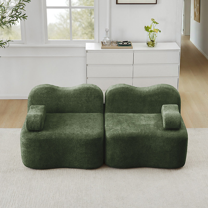 Canapé modulable 2 places sans structure – forme ondulée, assise profonde, accoudoirs amovibles, sans montage, vert