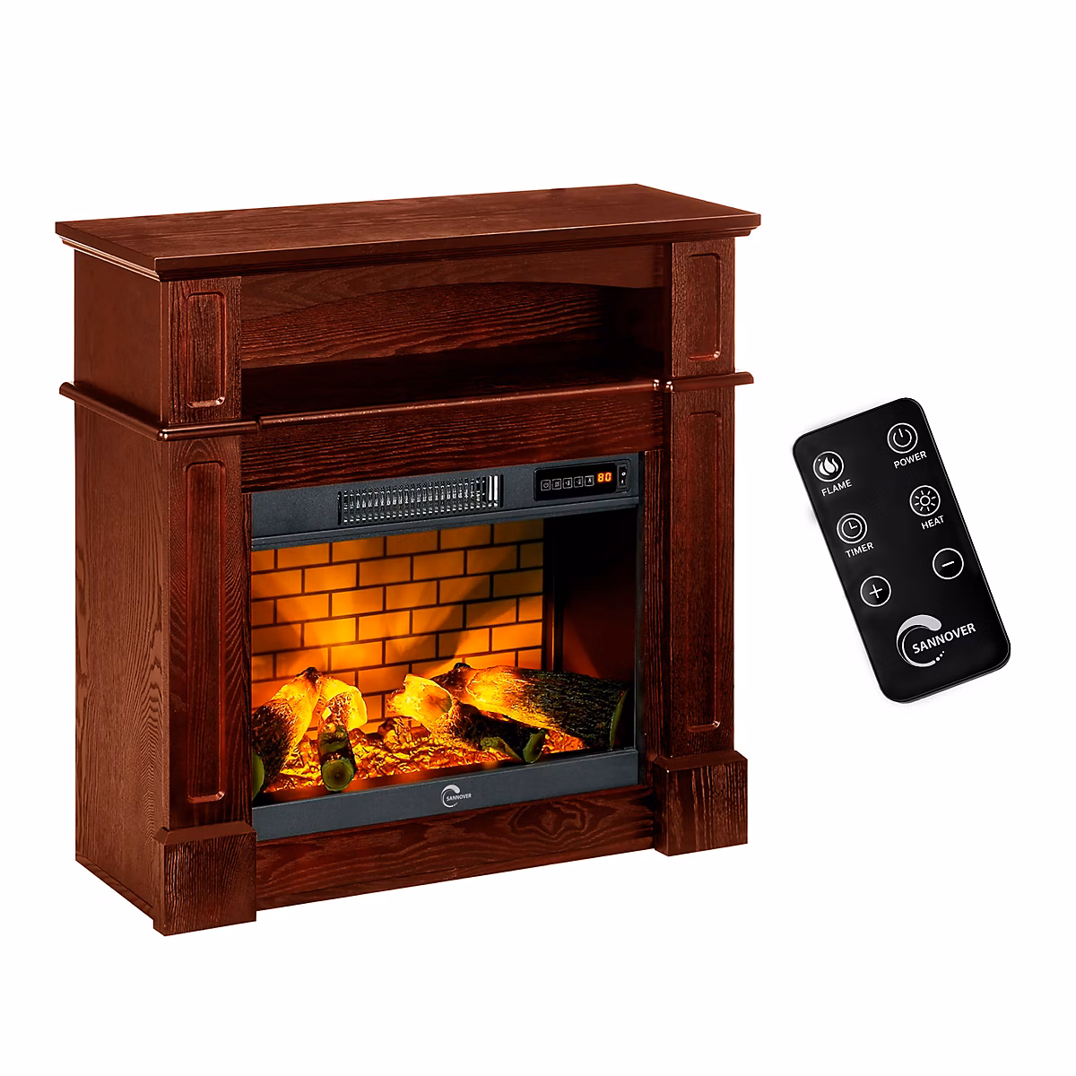 Cheminée Electrique Sifora 2 000W 80 – 5 × 30 × 81 cm Bois Sannover, Livrée montée, prête à l'emploi