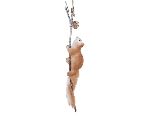 Ornement à suspendre écureuil brun sur branche givrée - 8 x 8 x 58 cm