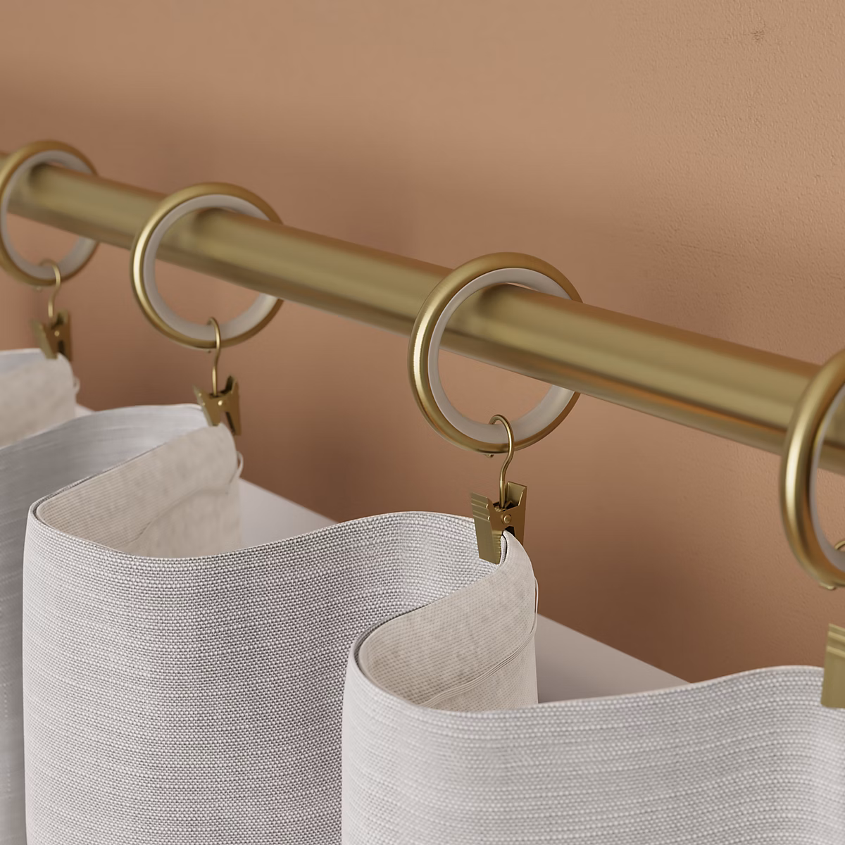 10 anneaux silencieux et crochets à clips pour tringle à rideau en métal doré Ø25/28 mm – GoodHome Elasa