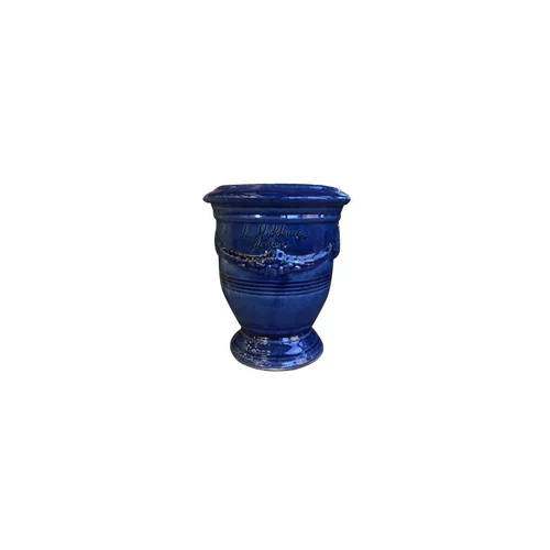 Vase Anduze bleu en terre cuite émaillée H 14 x Ø 12 cm