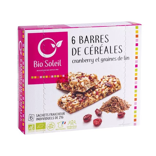 Barres céréales cranberries et graines de lin bio Biosoleil - 125 g