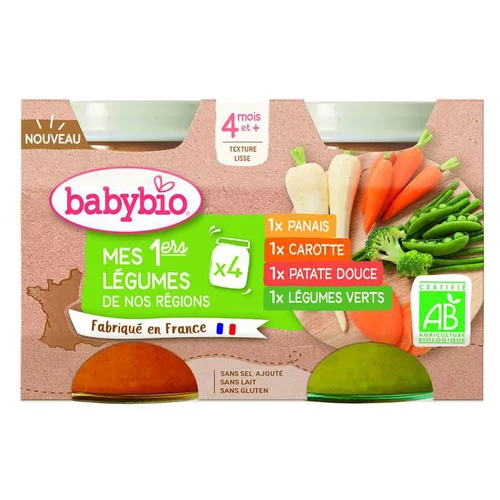 Petits pots pour bébé dès 4 mois aux légumes Babybio Mes 1ers légumes de nos régions – 4 x 130 g