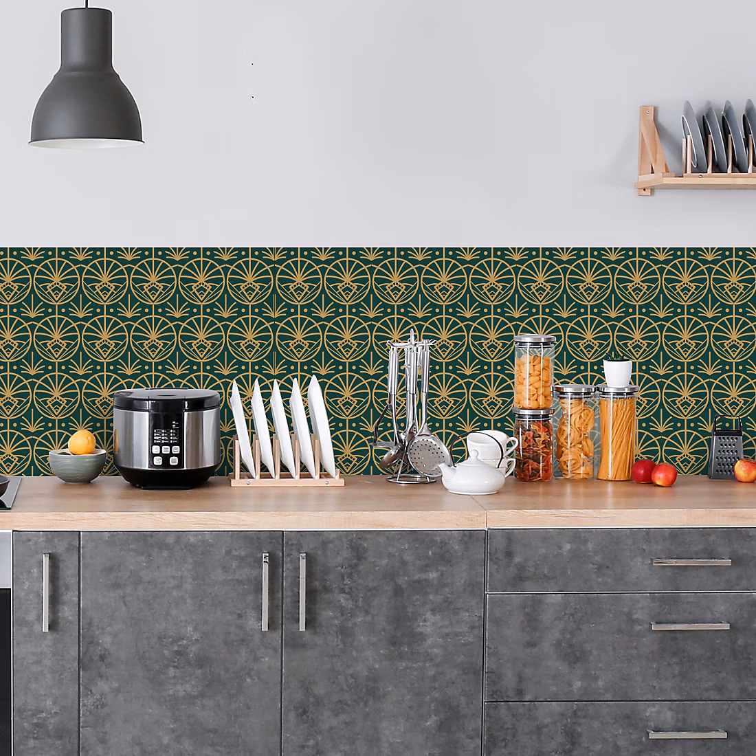 Crédence adhésive motifs déco design verte 50 × 200 cm
