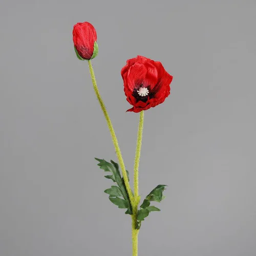 Pavot artificielle 1 fleur et 1 bouton rouge - 62 cm
