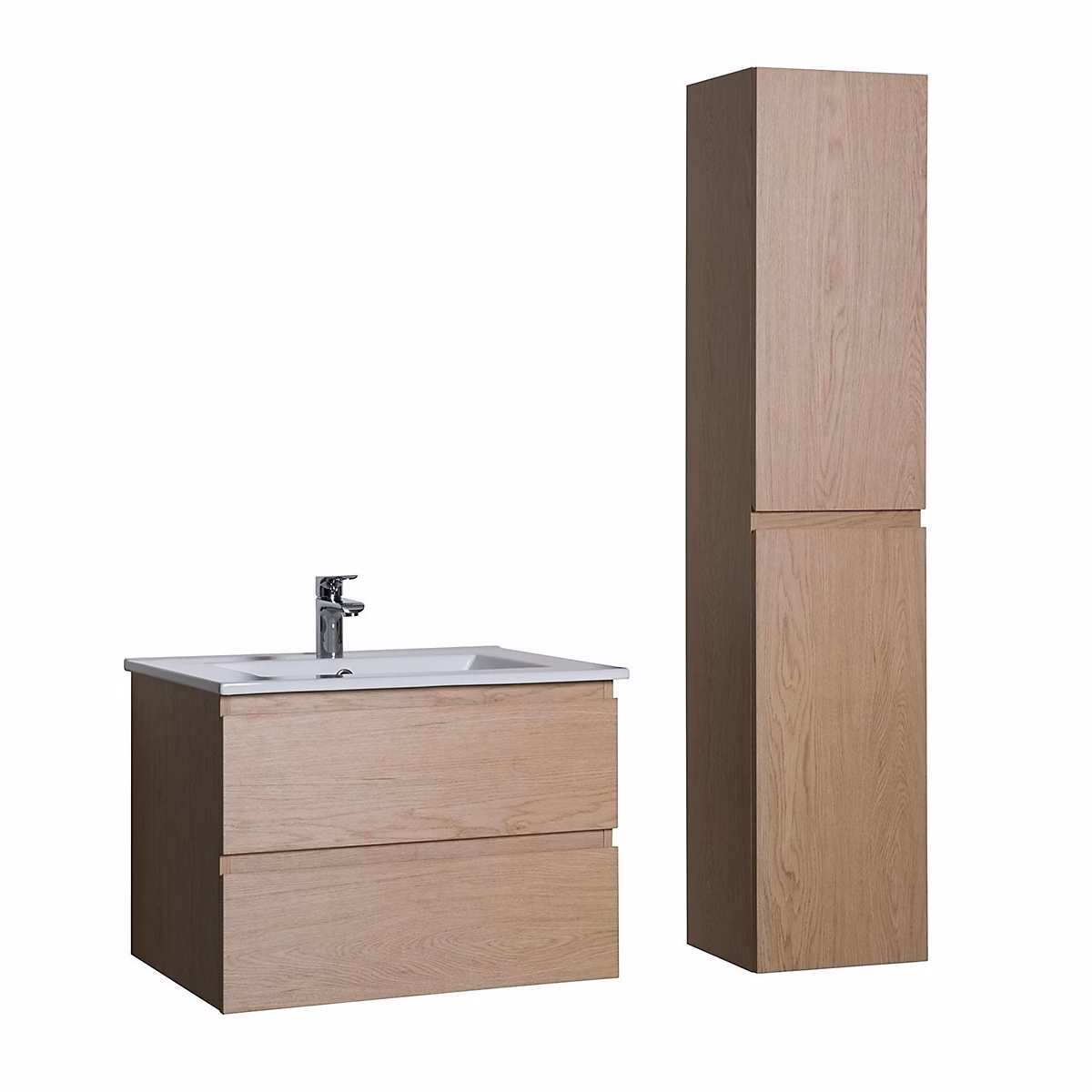 Ensemble meuble simple vasque 60cm avec vasque et colonne SORRENTO Décor chêne – Réf. KWYTLMCLQ5379855194