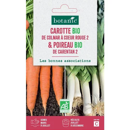 Mélange de graines carotte de colmar à coeur rouge bio et de poireau de carentan bio botanic® - graines à semer