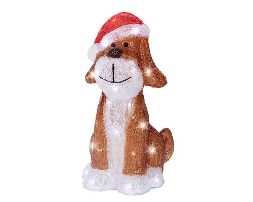 Chien marron lumineux en acrylique à 30 LED blanc froid sur piles pour extérieur - 30 cm