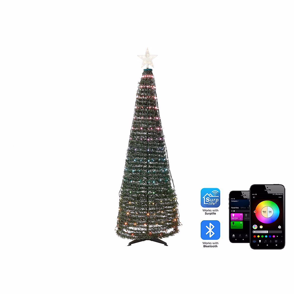 Sapin de Noël – Décoration de Noël au sol LED intelligente avec l'application SAARLOQ Arbre de Noël 160 cm Vert