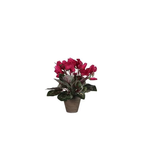 Cyclamen rose foncé plante artificielle en pot gris H 30 x Ø 30 cm